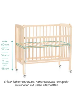 2in1 Beistellbett, Stubenbett Nino - Nat in braun