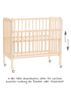 2in1 Beistellbett, Stubenbett Nino - Nat in braun