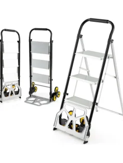 2-in-1 Treppensackkarre mit Leiter in Schwarz