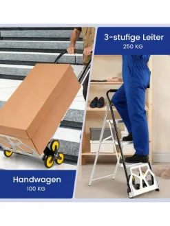 2-in-1 Treppensackkarre mit Leiter in Schwarz