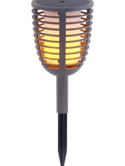 2in1-LED-Solar-Gartenstecker "Fackel" in Grau
