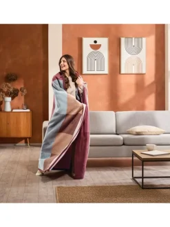 Jacquard, Baumwollmischung Wohndecke Bari in dunkelrot