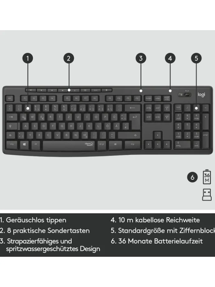 Kabelloses Tastatur-Maus-Set mit SilentTouch-Technologie, in Schwarz