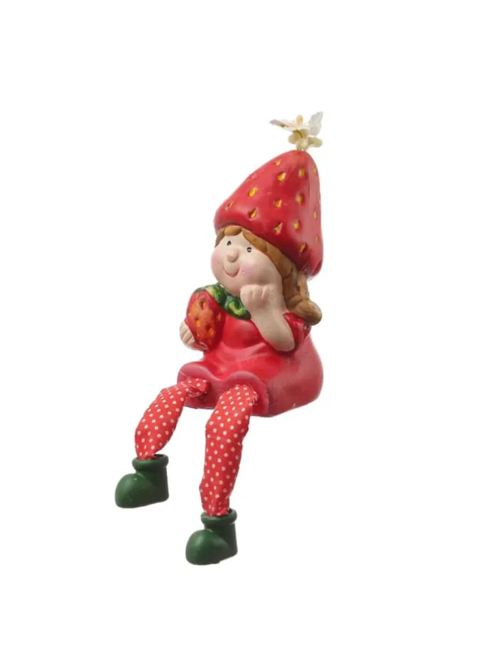 Kantenhocker Erdbeermädchen Lotte Gartenfigur H: 19cm in rot
