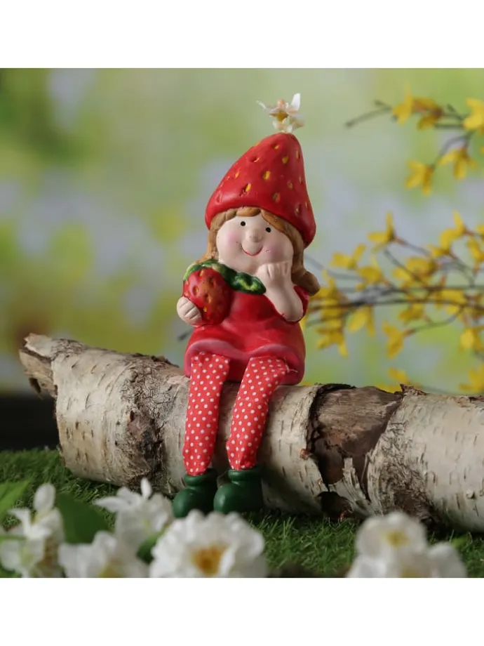 Kantenhocker Erdbeermädchen Lotte Gartenfigur H: 19cm in rot