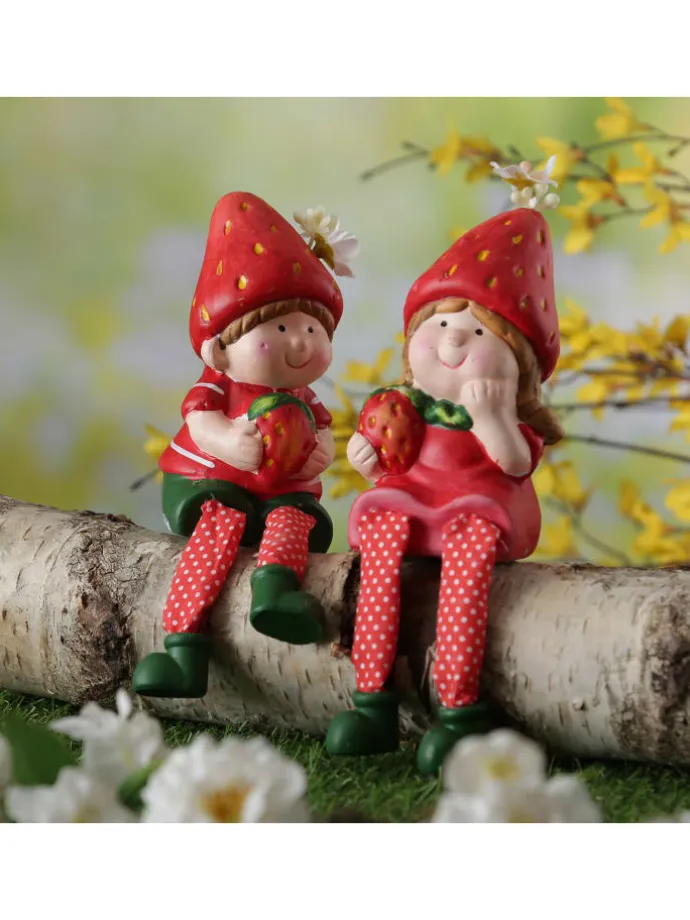 Kantenhocker Erdbeermädchen Lotte Gartenfigur H: 19cm in rot