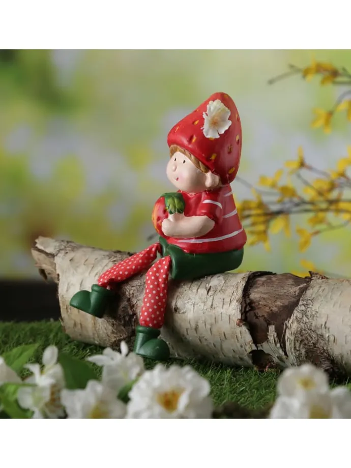 Kantenhocker Erdbeermädchen Lotte Gartenfigur H: 19cm in rot