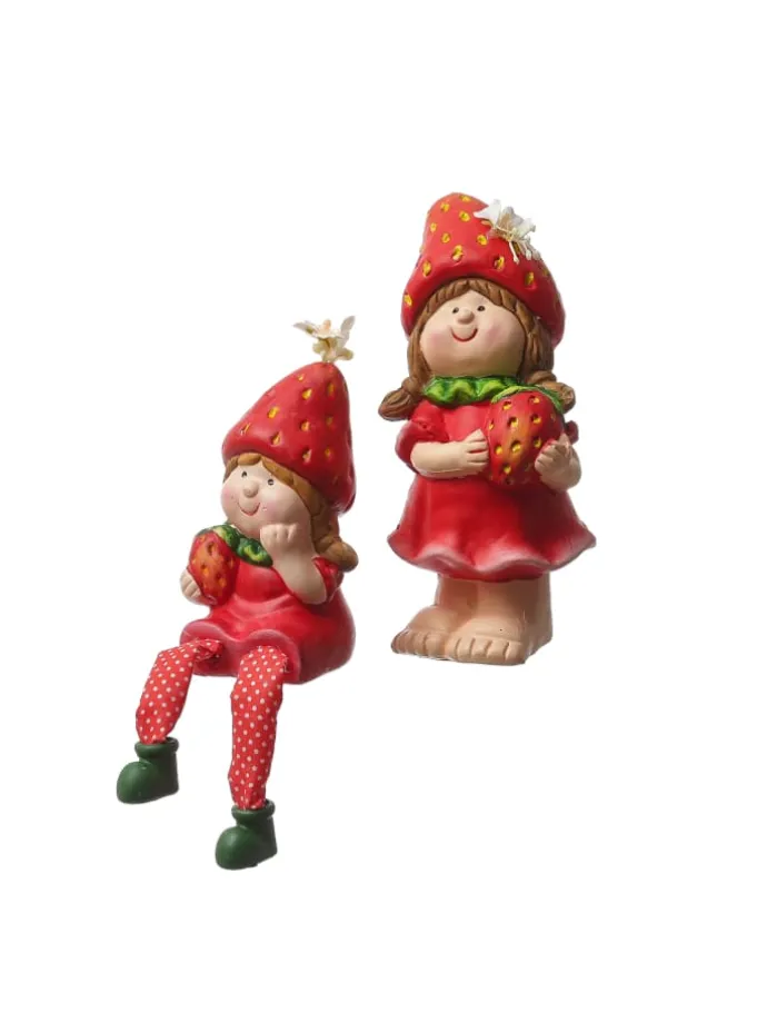 Kantenhocker Erdbeermädchen Lotte Gartenfigur H: 19cm in rot