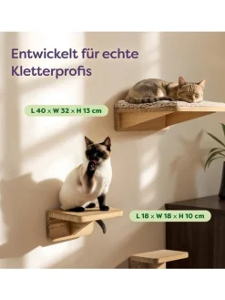 Katzen Kletterwand Set mit Katzenbett & 2X Katzentreppe - Kiefernholz