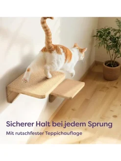 Katzen Kletterwand Set mit Katzenbett & 2X Katzentreppe - Kiefernholz