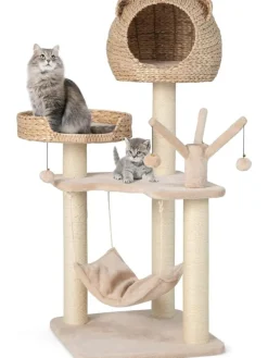 Katzenbaum mit Höhle in Beige