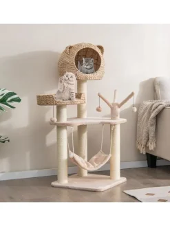 Katzenbaum mit Höhle in Beige