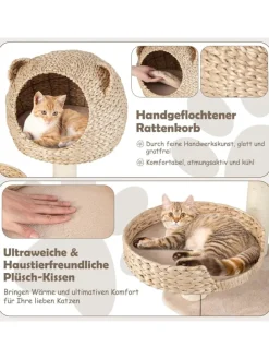 Katzenbaum mit Höhle in Beige