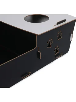 Katzenbett mit Futterstation in Schwarz - (B)40 x (H)15 x (T)60 cm