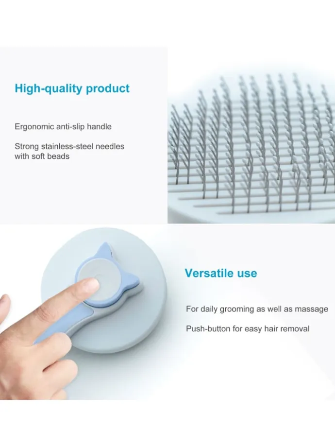 Katzenbürste Hundebürste Fellbürste selbstreinigend in Blau Weiß