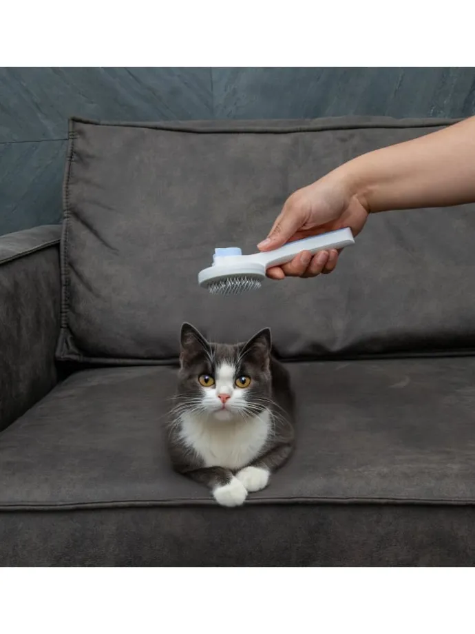 Katzenbürste Hundebürste Fellbürste selbstreinigend in Blau Weiß