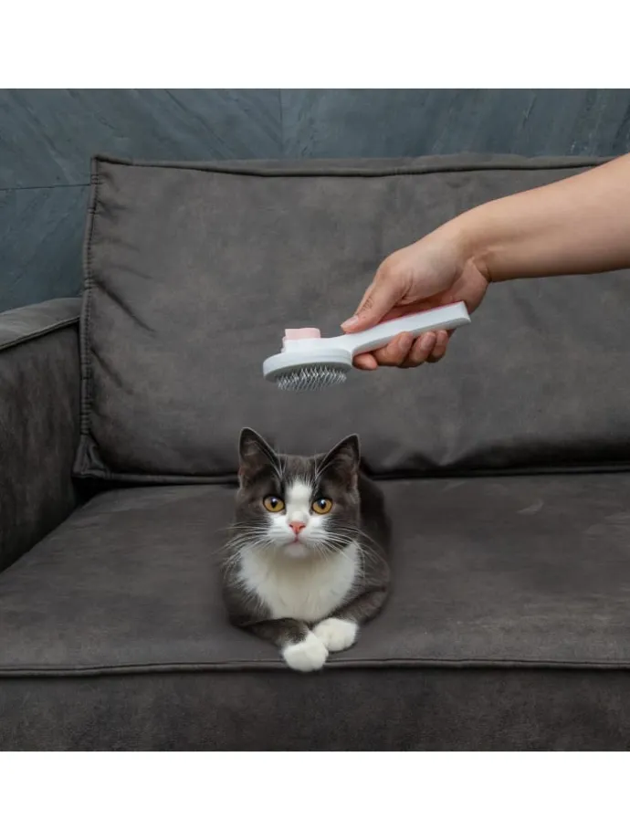 Katzenbürste Hundebürste Fellbürste selbstreinigend in Rosa Weiß