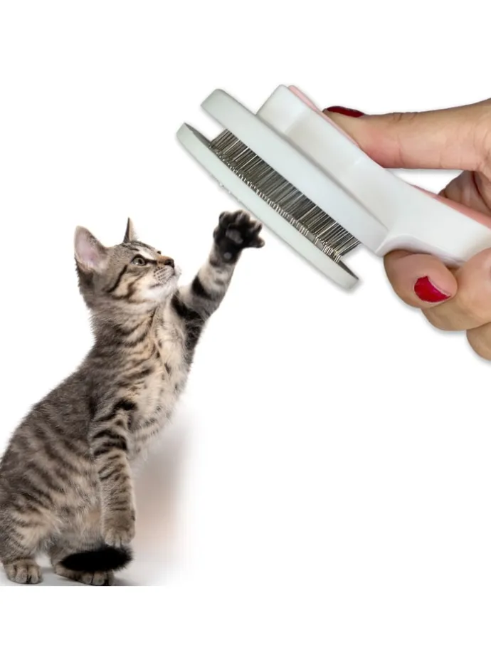 Katzenbürste Hundebürste Fellbürste selbstreinigend in Rosa Weiß