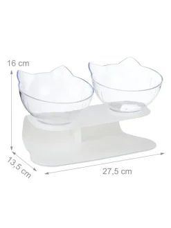 Katzen-Doppelnapf in Weiß/ Transparent - (B)27,5 x (H)16 x (T)13,5 cm