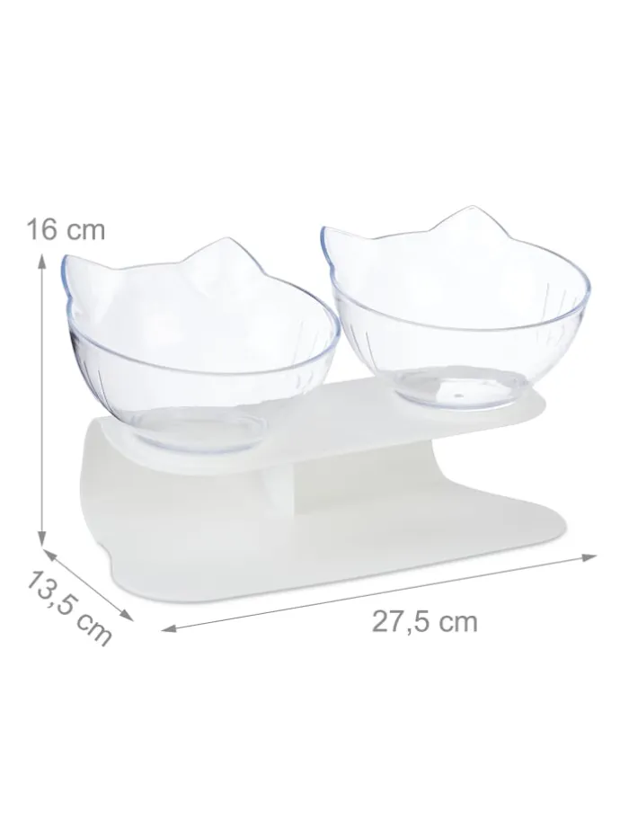 Katzen-Doppelnapf in Weiß/ Transparent - (B)27,5 x (H)16 x (T)13,5 cm