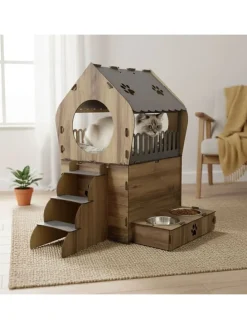 Katzenhaus in Braun - (B)65 x (H)68 x (T)51 cm