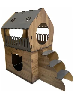 Katzenhaus in Braun - (B)65 x (H)68 x (T)51 cm