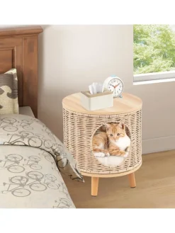 Katzenhaus Rattan in Hellbraun