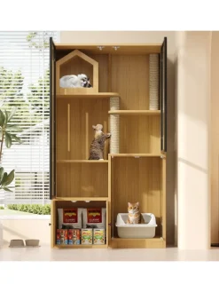 Katzenkäfig mit Kratzpfosten in Ahornholzfarbe - 90*50*160cm