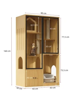 Katzenkäfig mit Kratzpfosten in Ahornholzfarbe - 90*50*160cm