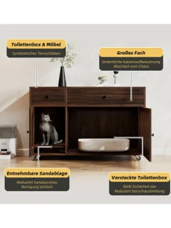 Katzenkloschrank mit abnehmbare Sandablassplatte in Nussbaumfarbe - 100×45×66cm