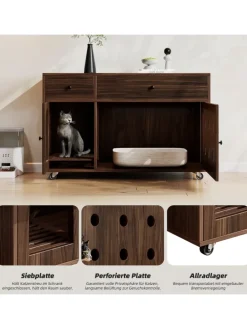 Katzenkloschrank mit abnehmbare Sandablassplatte in Nussbaumfarbe - 100×45×66cm