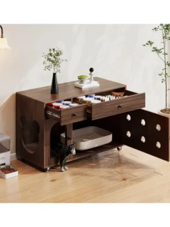 Katzenkloschrank mit abnehmbare Sandablassplatte in Nussbaumfarbe - 100×45×66cm