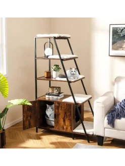 Katzenschrank mit Leiterregal in Braun