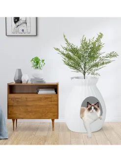 Katzentoilette mit elektronischer Geruchsentfernung in Weiß