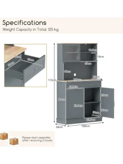 Küchenschrank für 45 L Mülleimer 100 x 34 x 172 cm in Grau