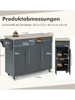 Küchenwagen Buffetschrank in Grau
