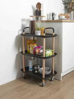 Küchenwagen ''Kaleo'' in Schwarz/ Hellbraun - (B)56 x (H)81 x (T)35,5 cm