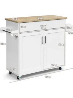 Küchenwagen mit Handtuchhalter in Weiß