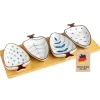 Keramik Dip-Schalen Set mit Holz-Tablett in Blau - Weiß