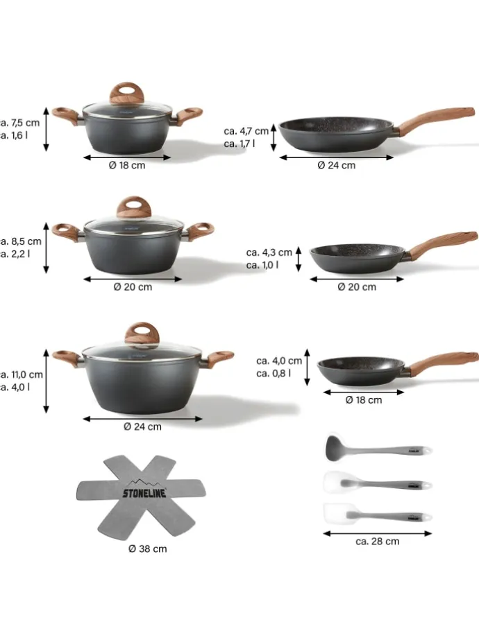 Keramik Kochgeschirr-Set 14-teilig | mit Deckeln in Holzoptik