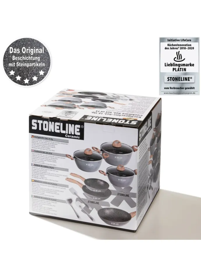 Keramik Kochgeschirr-Set 14-teilig | mit Deckeln in Holzoptik