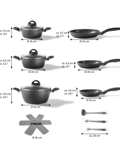 Keramik Kochgeschirr-Set 14-teilig | mit Deckeln in Anthrazit