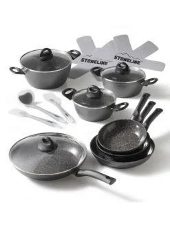 Keramik Kochgeschirr-Set 16-teilig 18/20/24/28 | mit Deckeln in Anthrazit