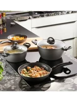 Keramik Kochgeschirr-Set 16-teilig 18/20/24/28 | mit Deckeln in Anthrazit