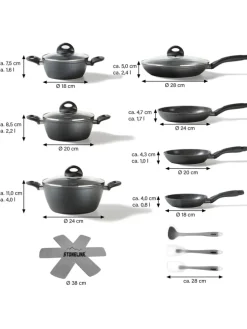 Keramik Kochgeschirr-Set 16-teilig 18/20/24/28 | mit Deckeln in Anthrazit