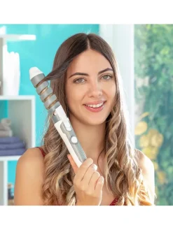 Keramik-Spiral-Lockenstab in Grau/ Weiß - (L)33 x (B)4,4 cm