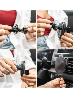 Kfz-Handyhalterung mit Schnelladegerät in Schwarz - (H)10,5 cm