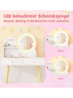 Kinder Schminktisch Set mit Beleuchtung ab 3 Jahren in Weiß