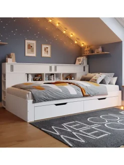 Kinderbett in Weiß mit Schubladen Regal und Bettkasten 90x200 cm ohne Matratze