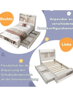 Kinderbett in Weiß mit Stauraum Sitzbank und Regal 90x190 cm ohne Matratze